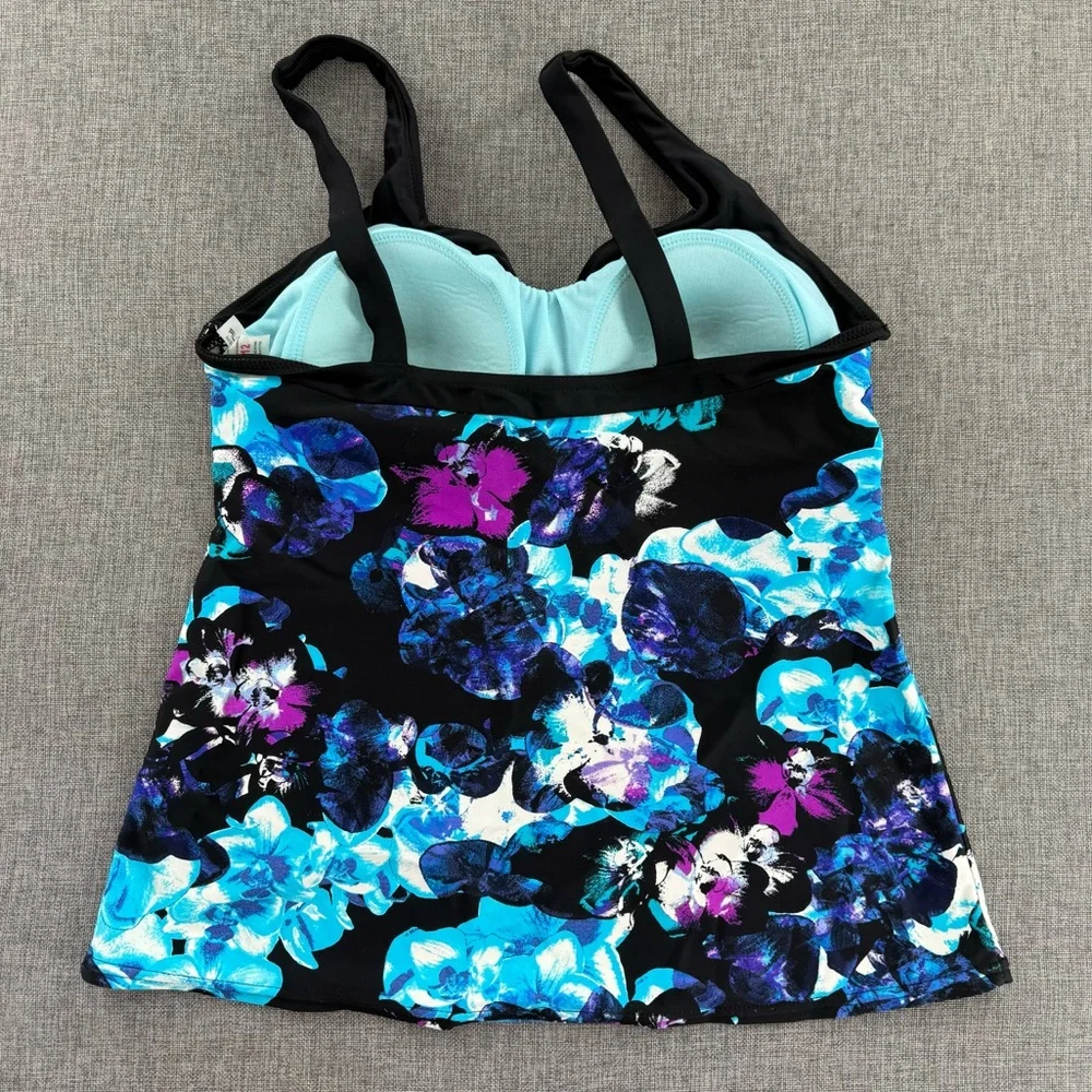 ZeroXPosur Swimwear Bikini Tank Padded 12 Girls or Small Adult Floral Black Blue